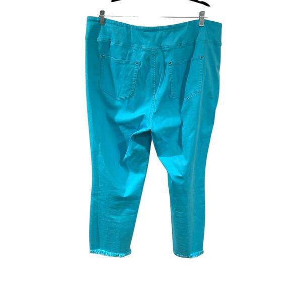 Belle by Kim Gravel TripleLuxe Twill Frayed Hem Teal Women's Pants Size 20W EUC - Picture 1 of 5